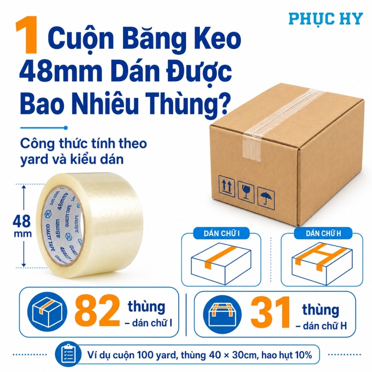 Một cuộn băng keo 48mm dán được bao nhiêu thùng carton