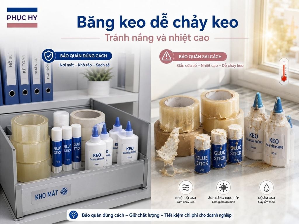 Băng keo bị chảy keo mất độ dính do bảo quản sai