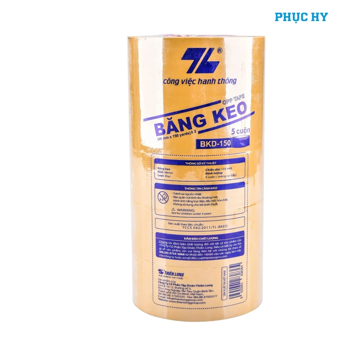 Cây 5 cuộn băng keo đục Thiên Long BKD-150 48mm x 150 yards