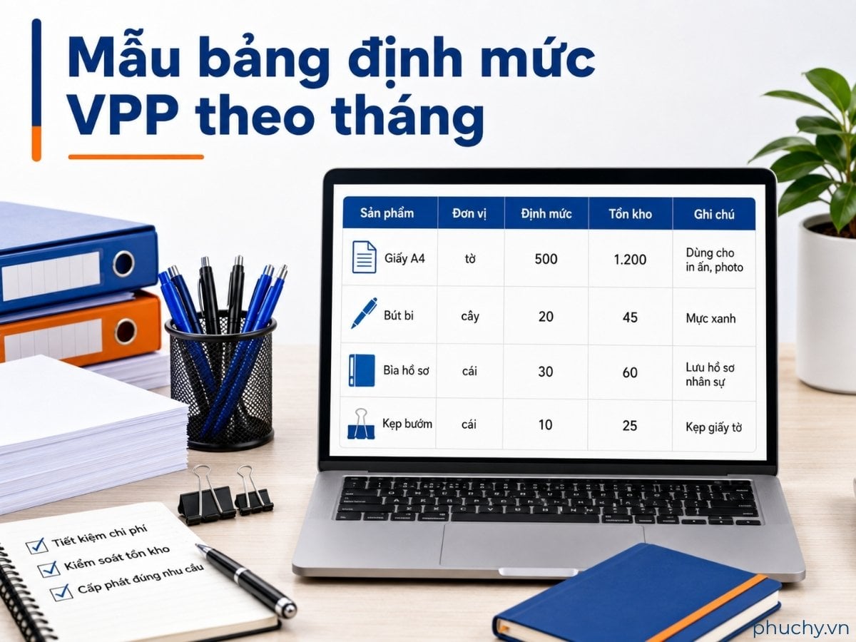 Bảng mẫu định mức văn phòng phẩm theo tháng cho doanh nghiệp