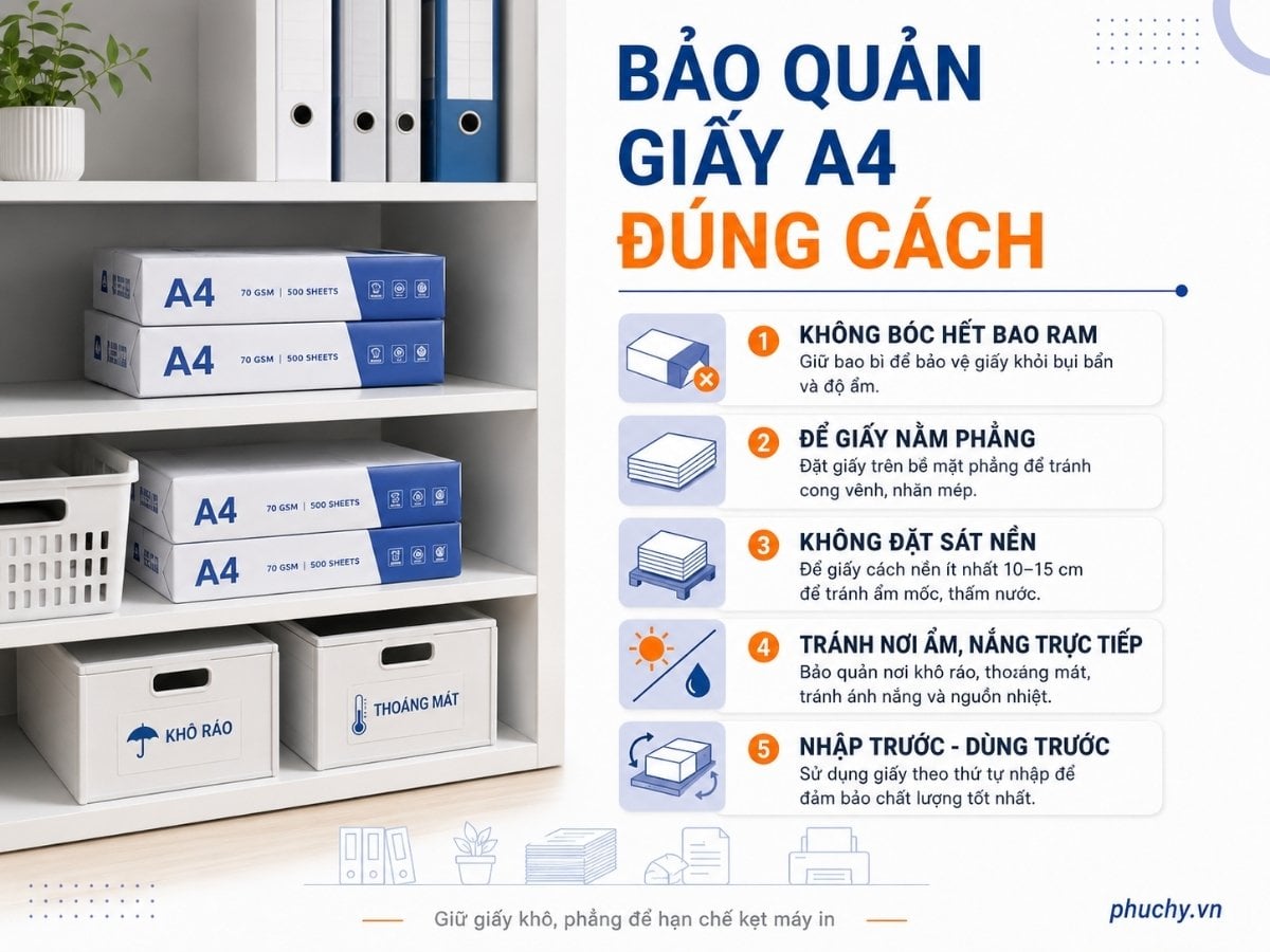 Cách bảo quản giấy A4 đúng cách để tránh ẩm cong và kẹt máy in
