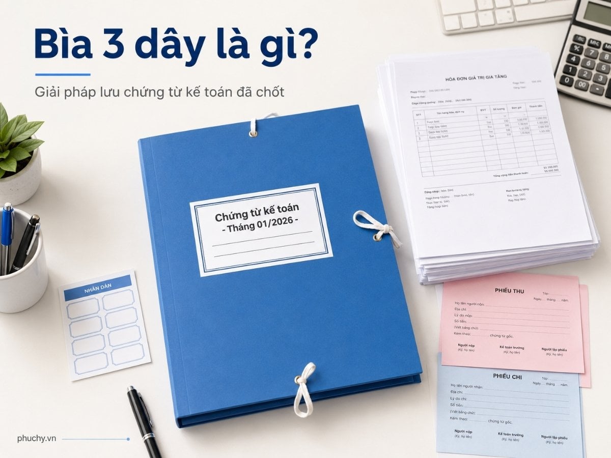 Bìa 3 dây là gì dùng để lưu hồ sơ kế toán và chứng từ đã chốt