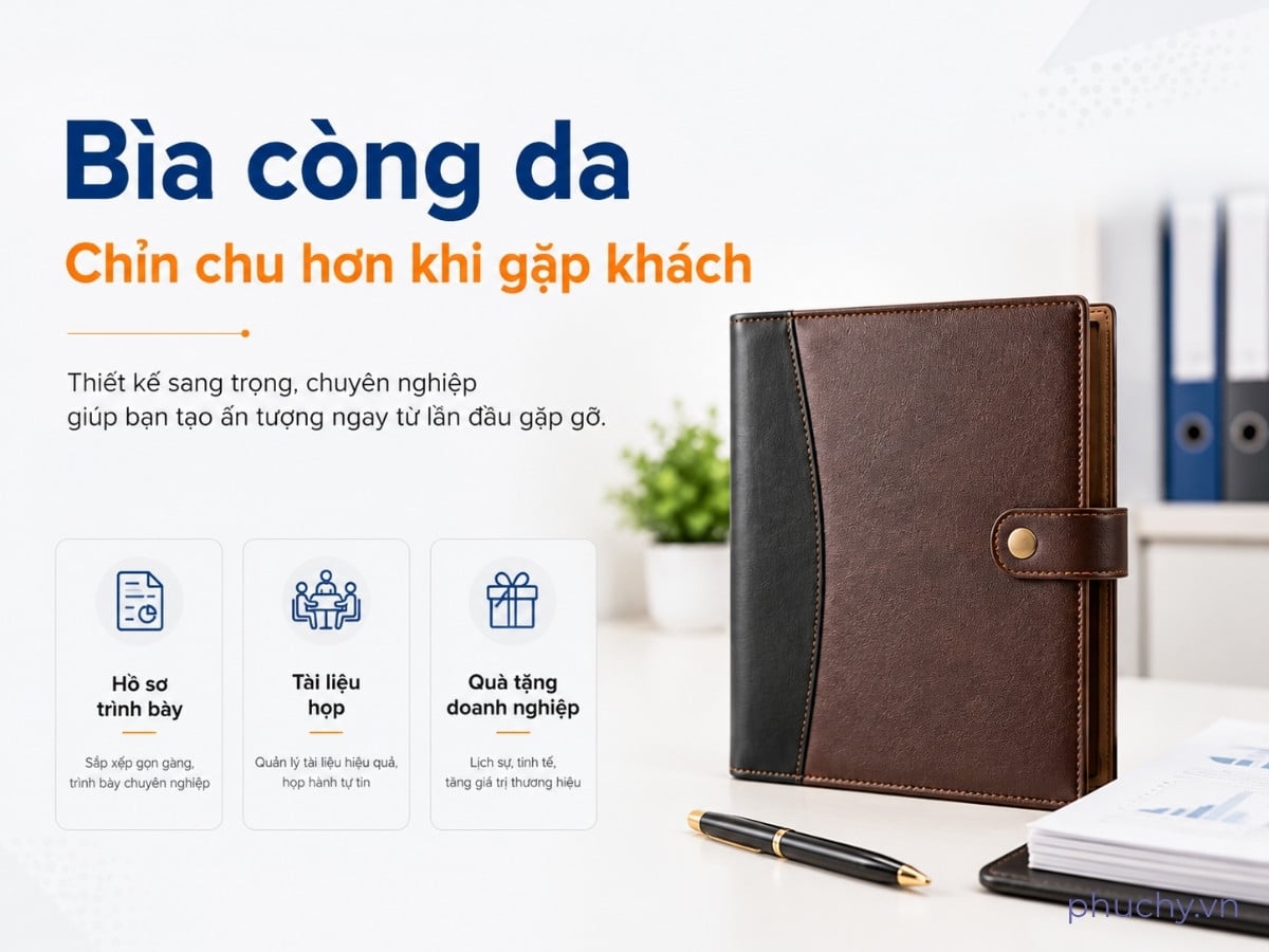 Bìa còng da dùng cho hồ sơ gặp khách và cuộc họp