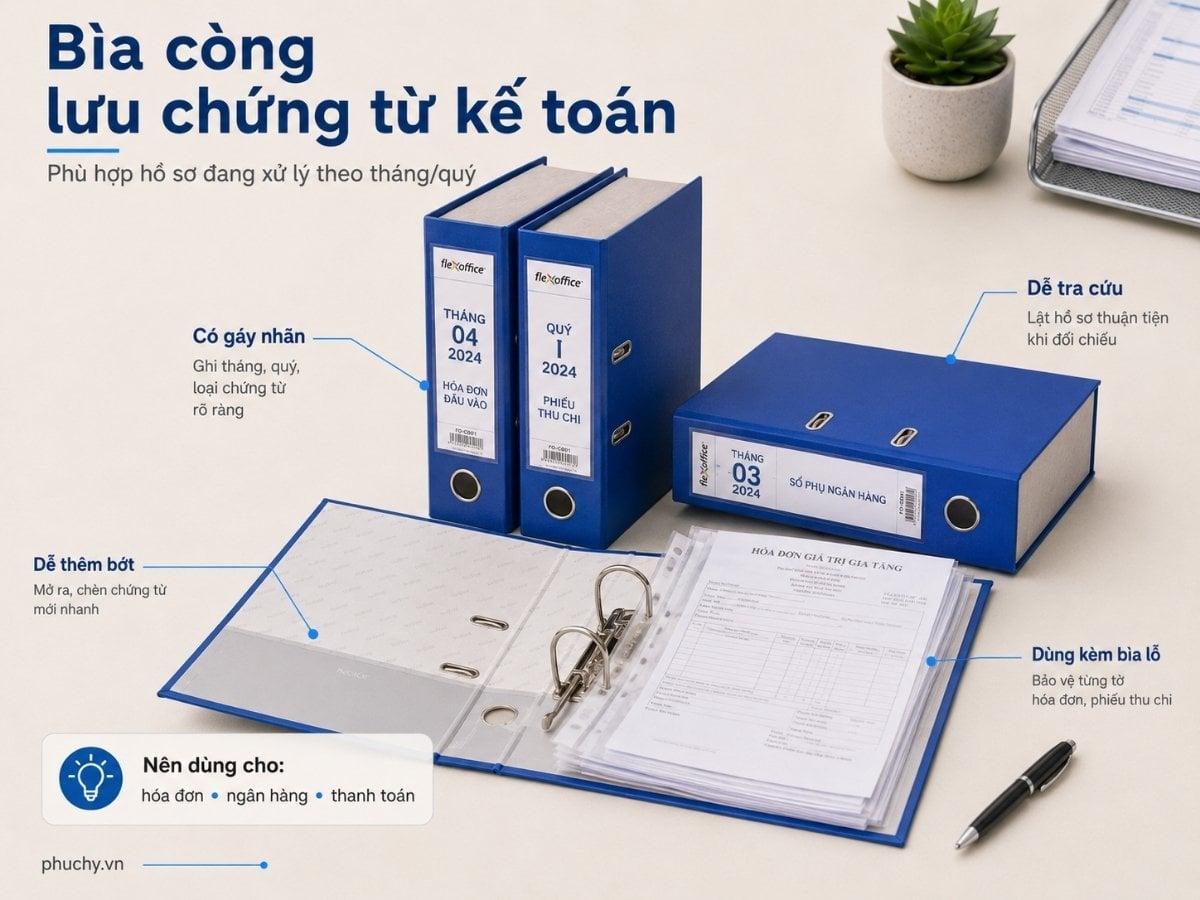 Bìa còng lưu chứng từ kế toán theo tháng quý