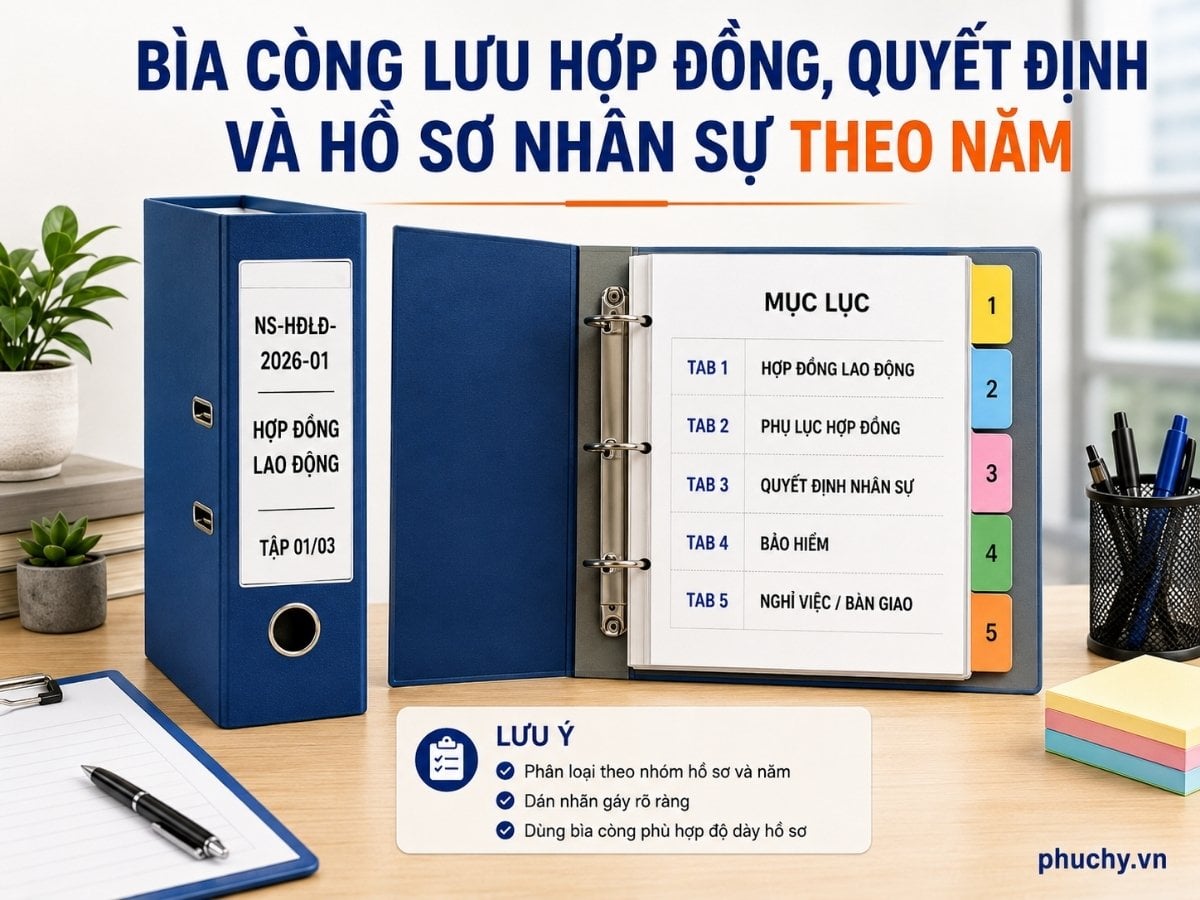 bìa còng lưu hợp đồng lao động và quyết định nhân sự theo năm