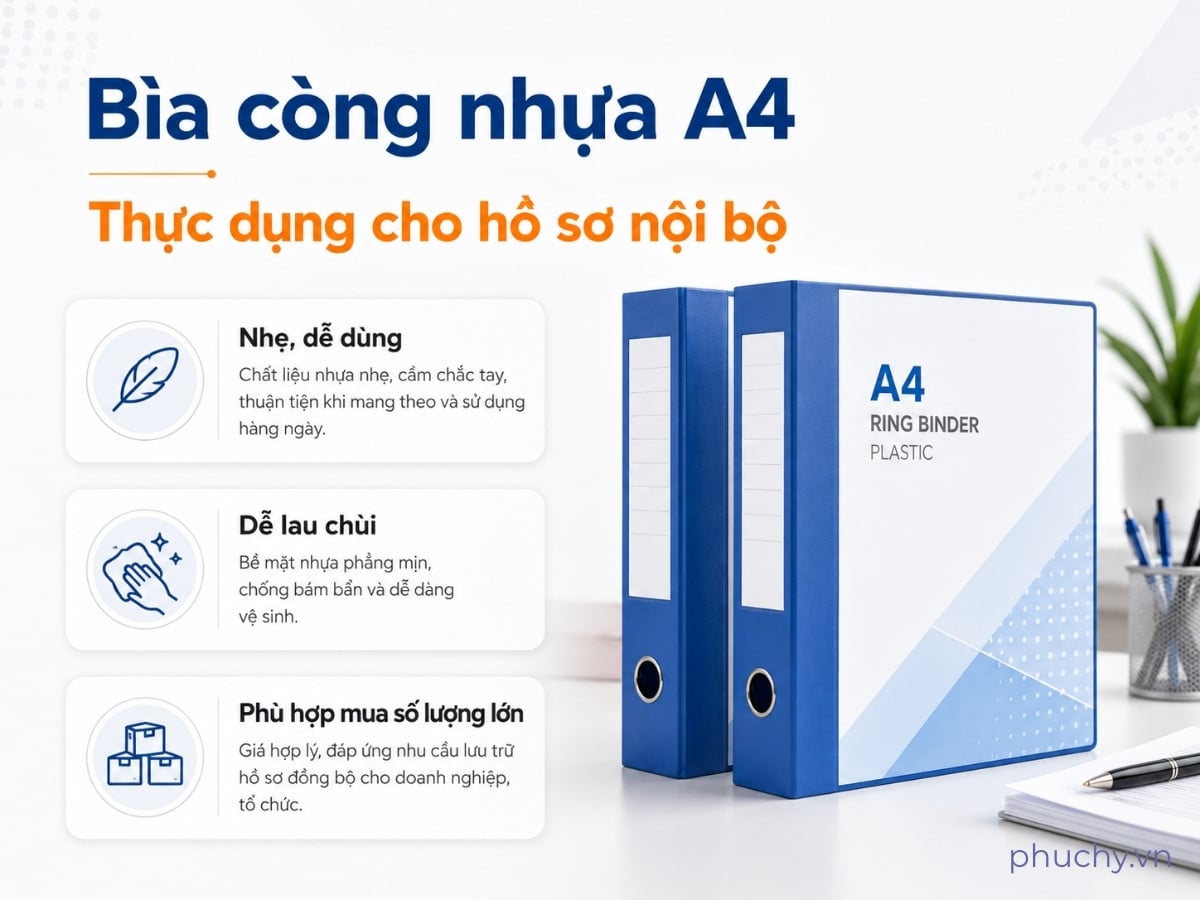 Bìa còng nhựa A4 dùng lưu hồ sơ văn phòng