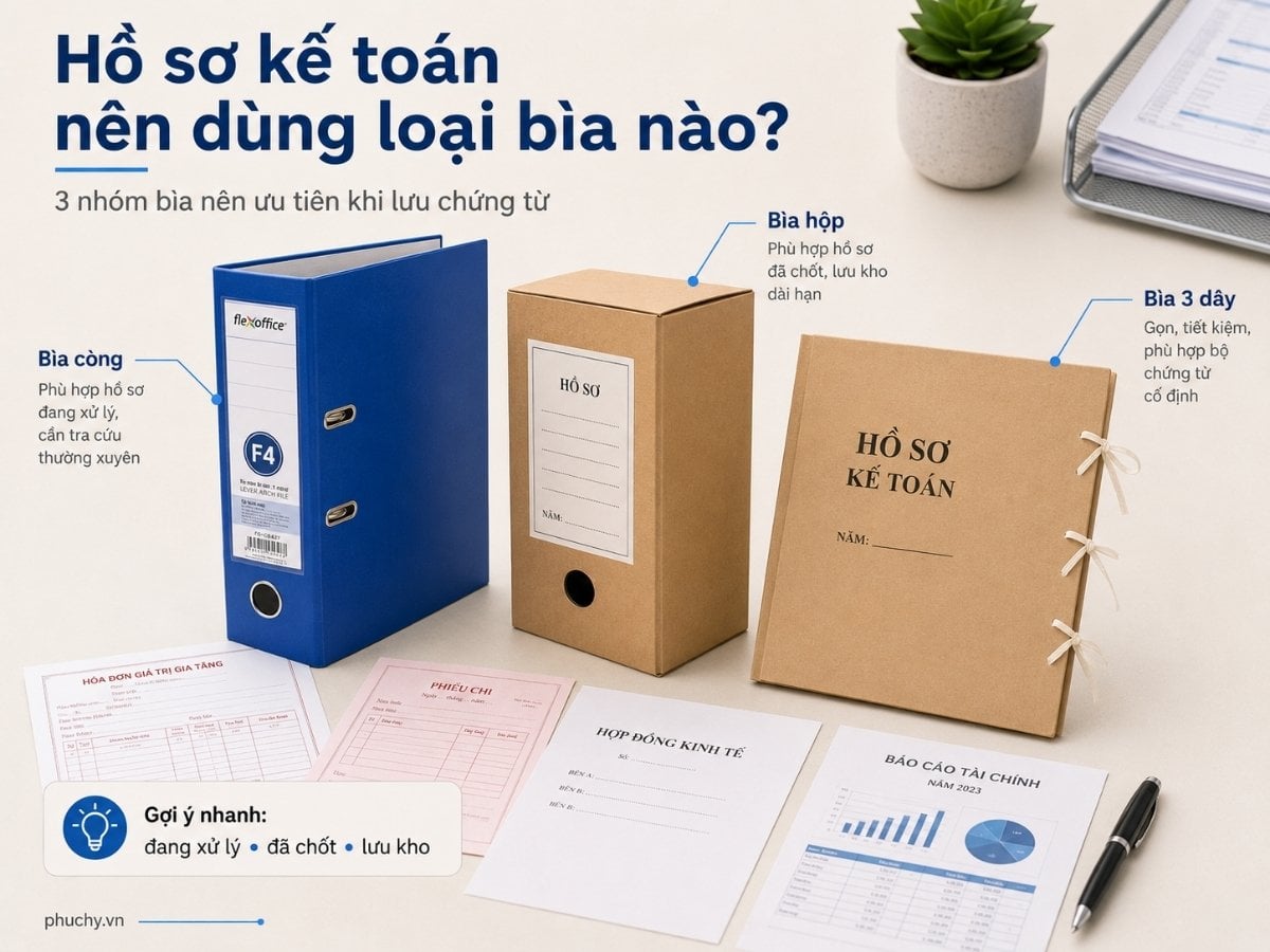 Hồ sơ kế toán nên dùng loại bìa nào để lưu chứng từ gọn dễ kiểm tra