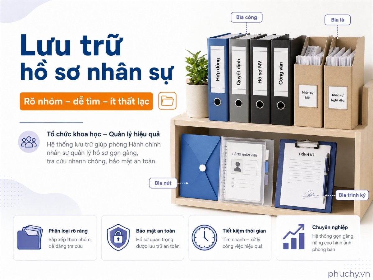 Bìa còng bìa lá bìa nút dùng lưu trữ hồ sơ nhân sự phòng HCNS