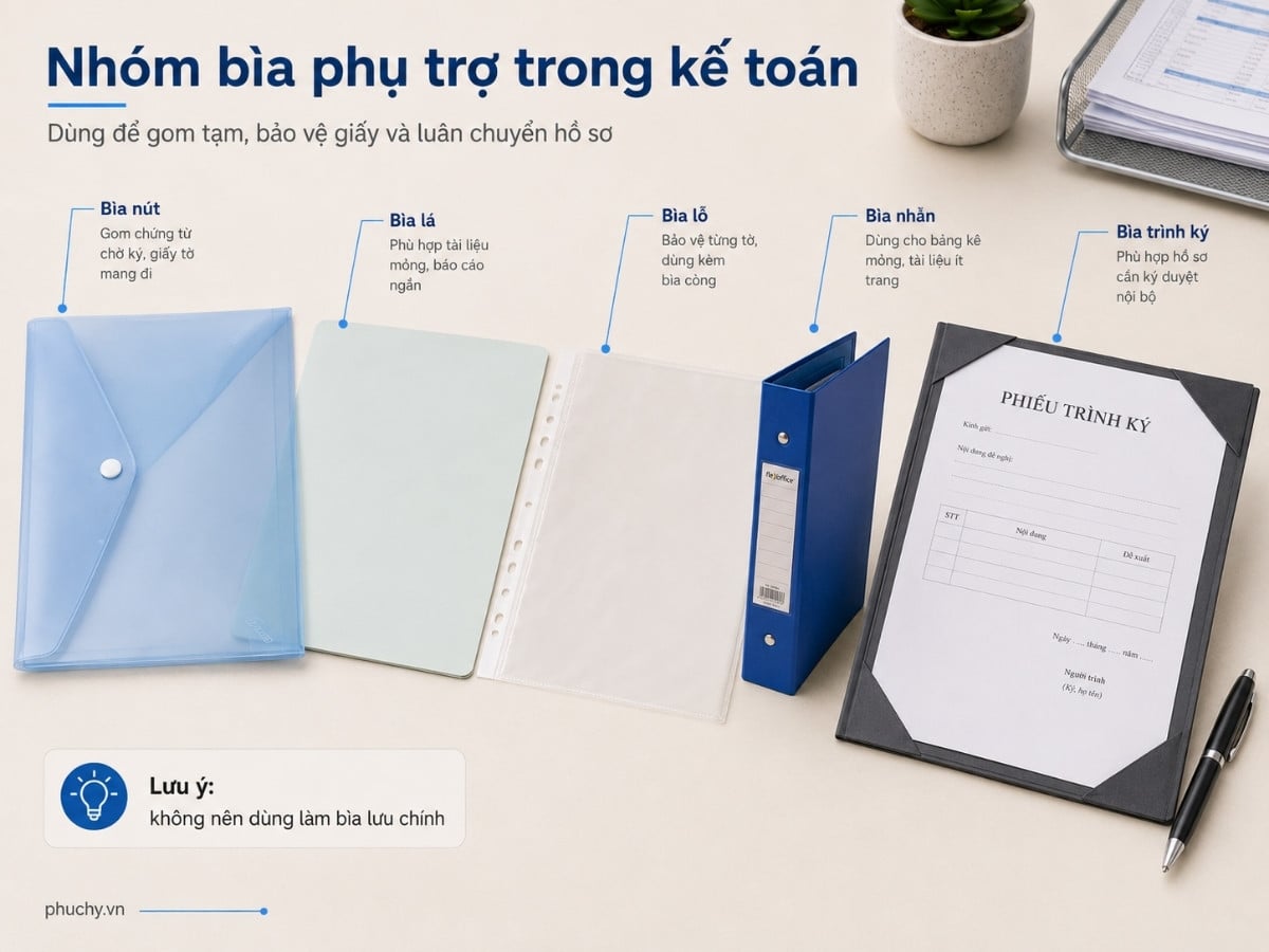 Bìa nút bìa lá bìa lỗ bìa nhẫn dùng phụ trợ trong kế toán