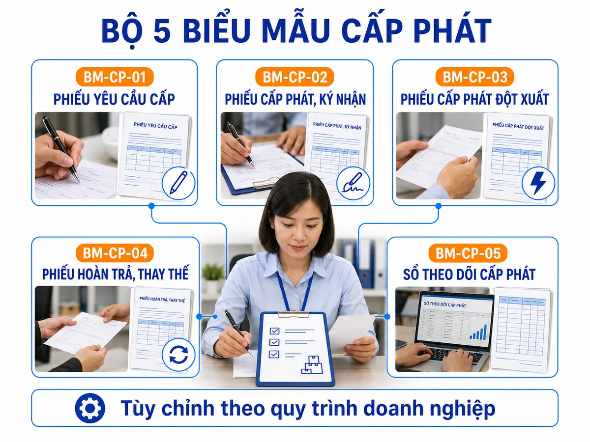 Bộ 5 biểu mẫu cấp phát văn phòng phẩm nội bộ cho doanh nghiệp