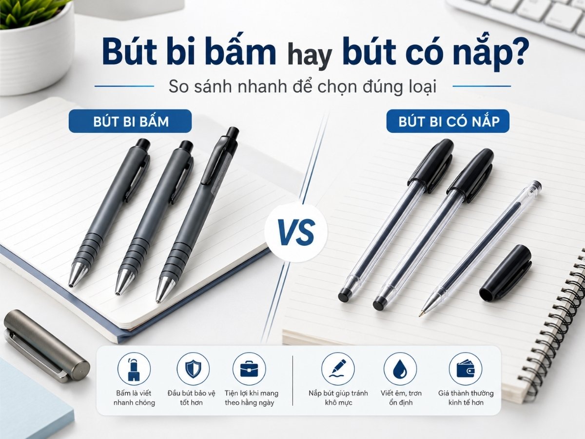 Bút bi bấm và bút bi có nắp khác nhau thế nào