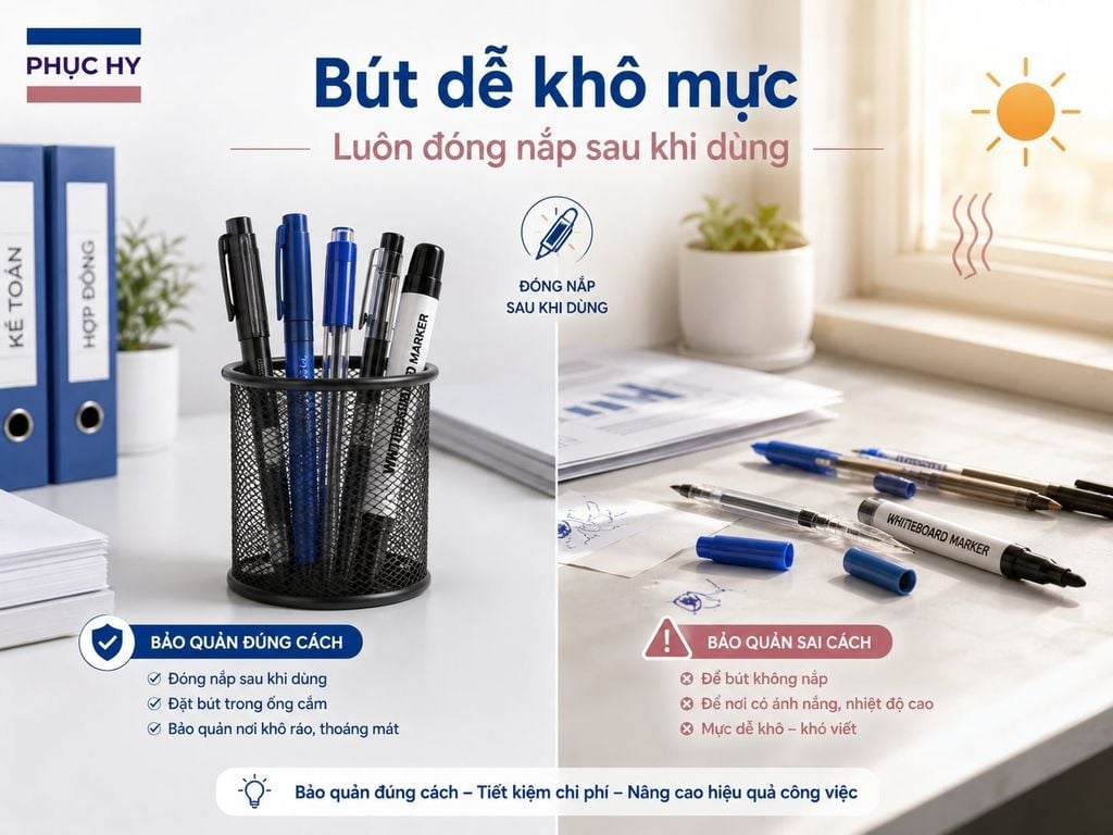 Bút bi bút gel bị khô mực nếu không bảo quản đúng