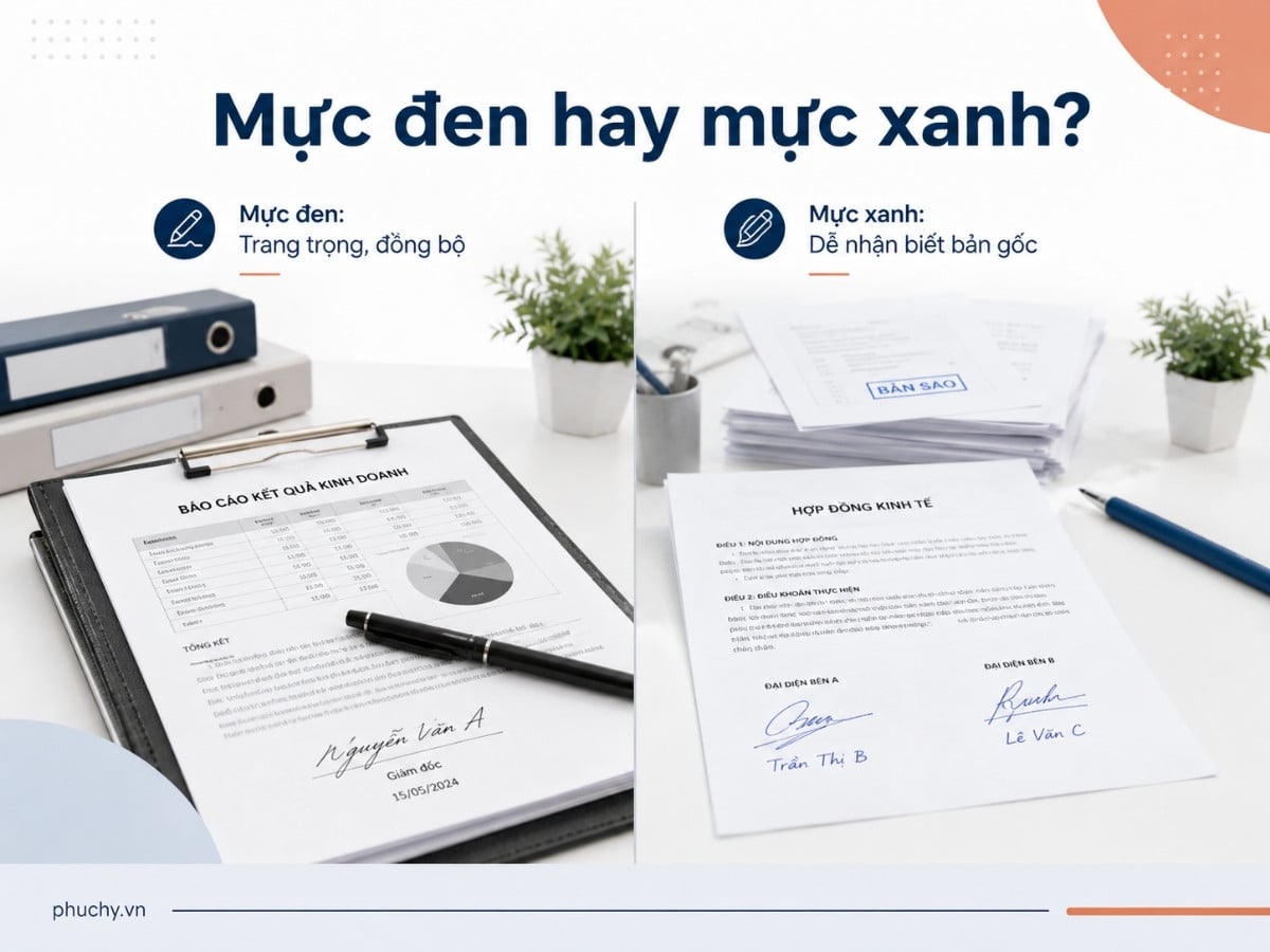 So sánh bút bi mực đen và bút bi mực xanh