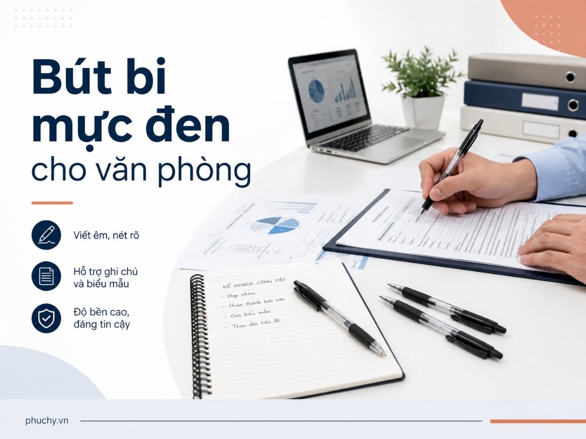 Bút bi mực đen dùng trong văn phòng