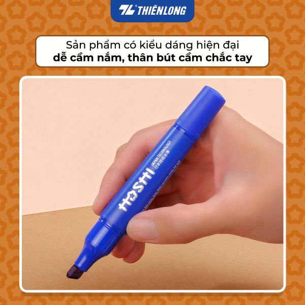 Bút lông dầu Hoshi Thiên Long PM-021/HS màu xanh, thiết kế thân bút chắc tay, dễ cầm nắm