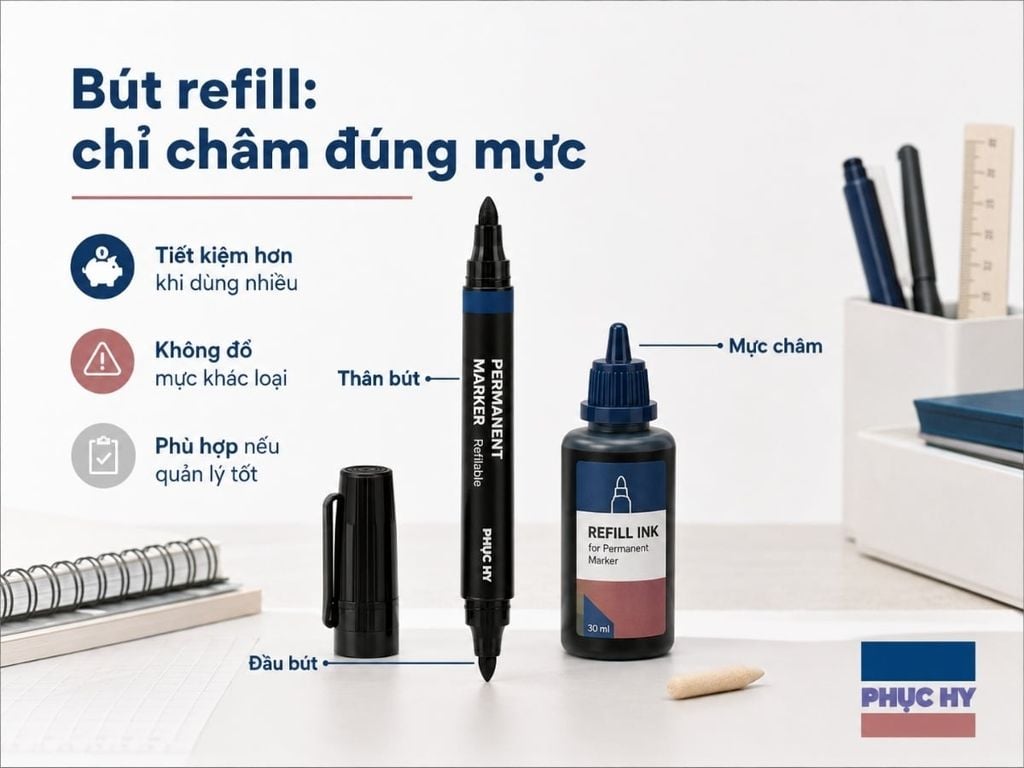 Bút lông dầu refill và mực châm cho doanh nghiệp