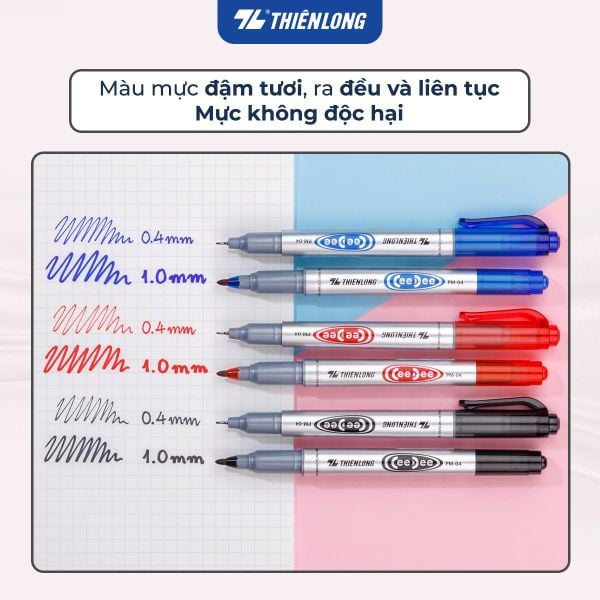 Bút lông dầu Thiên Long PM-04 hai đầu 0.4mm và 1mm