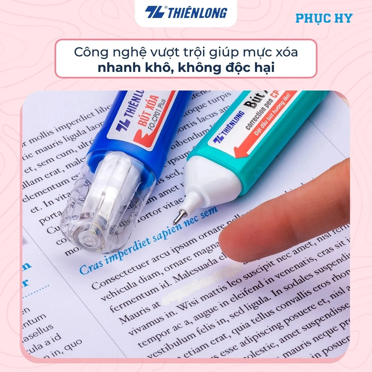 Bút xóa FlexOffice FO-CP01 Plus minh họa khả năng che phủ nét mực