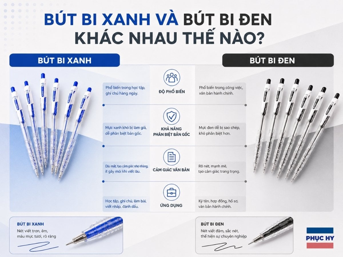 Các loại bút bi mực xanh phổ biến