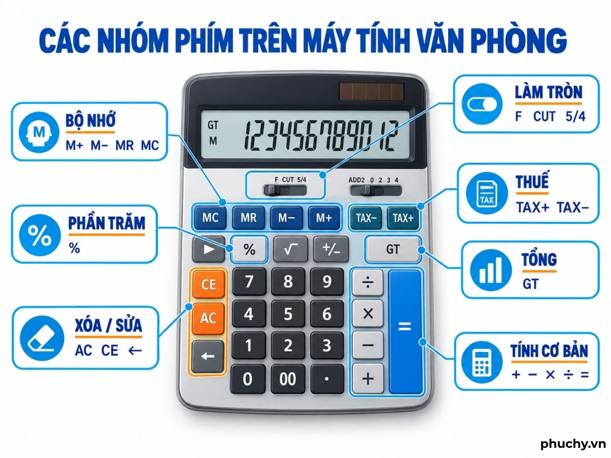 Các nhóm phím thường gặp trên máy tính cầm tay văn phòng