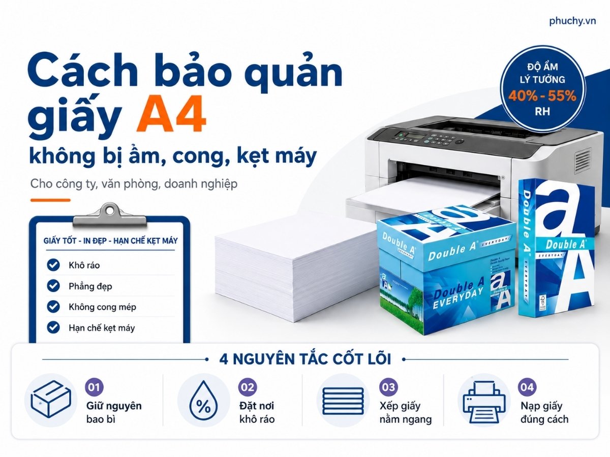 Cách bảo quản giấy A4 không bị ẩm, cong mép và kẹt máy in cho văn phòng