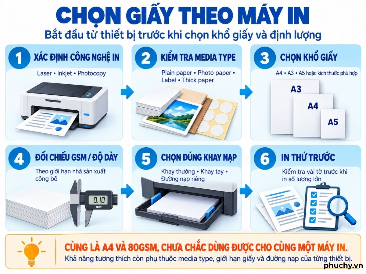 Cách chọn giấy theo máy in, media type, khổ giấy và định lượng