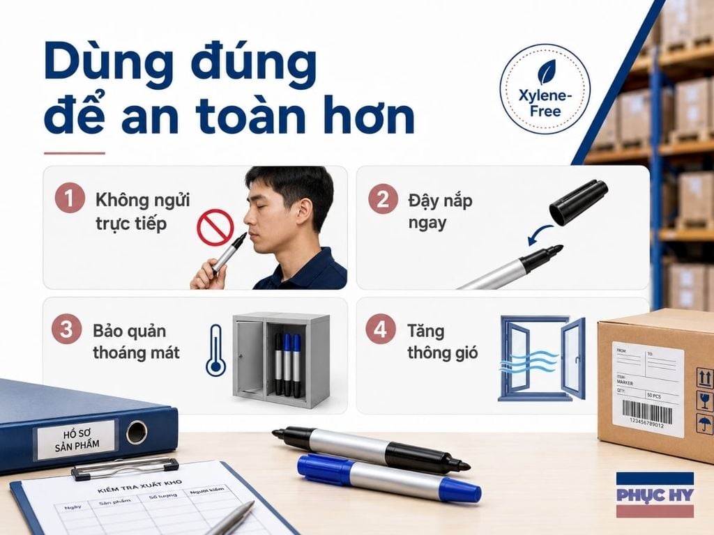 Cách dùng bút lông dầu an toàn hơn trong văn phòng và kho hàng