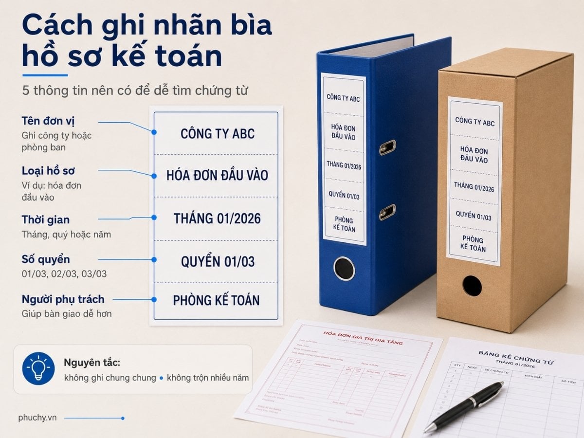 Cách ghi nhãn bìa hồ sơ kế toán để dễ tìm chứng từ