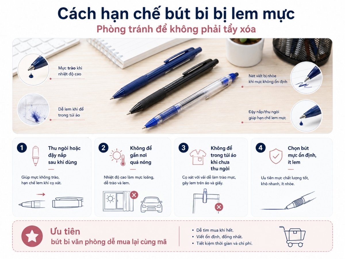 Cách hạn chế bút bi bị lem mực khi sử dụng