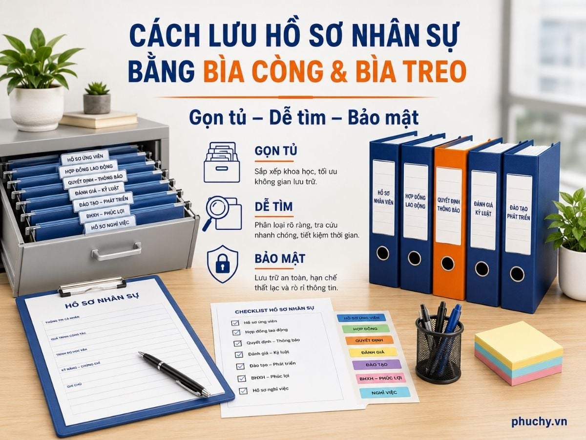 cách lưu hồ sơ nhân sự bằng bìa còng và bìa treo