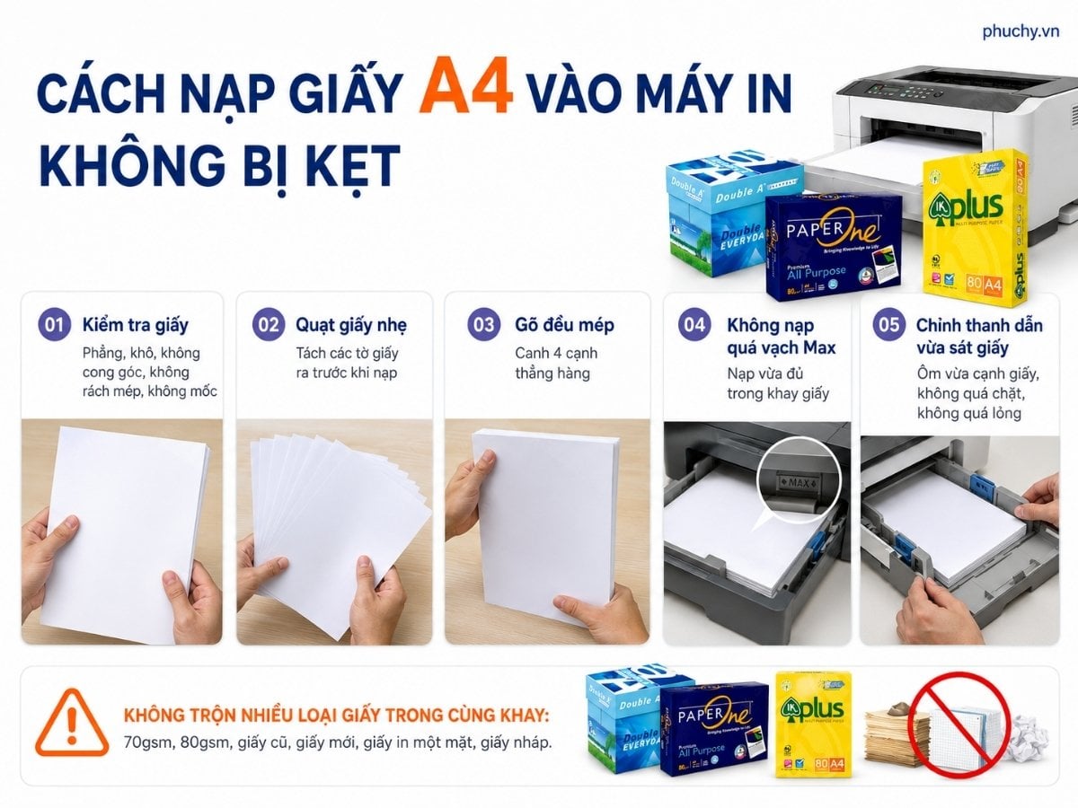 Cách nạp giấy A4 vào máy in không bị kẹt với 5 bước đơn giản