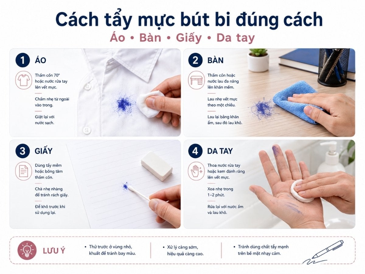 Cách tẩy mực bút bi trên áo, bàn, giấy và da tay