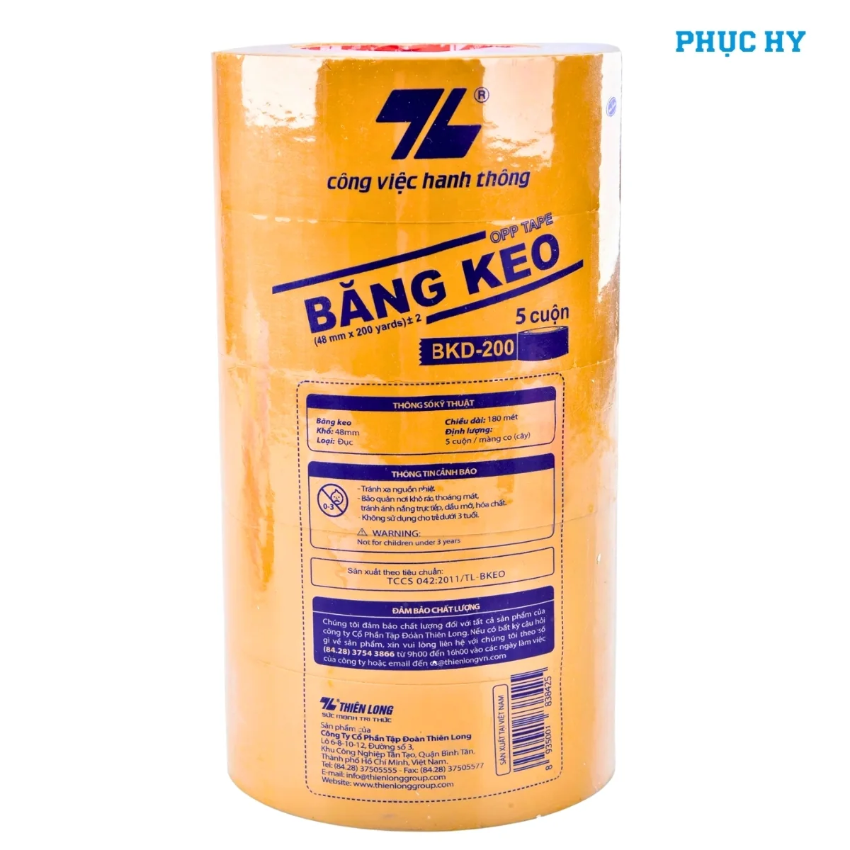 Cây 5 cuộn băng keo đục Thiên Long BKD-200 48mm x 200 yards