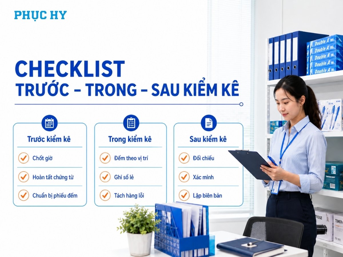 Checklist kiểm kê văn phòng phẩm trước, trong và sau kiểm kê