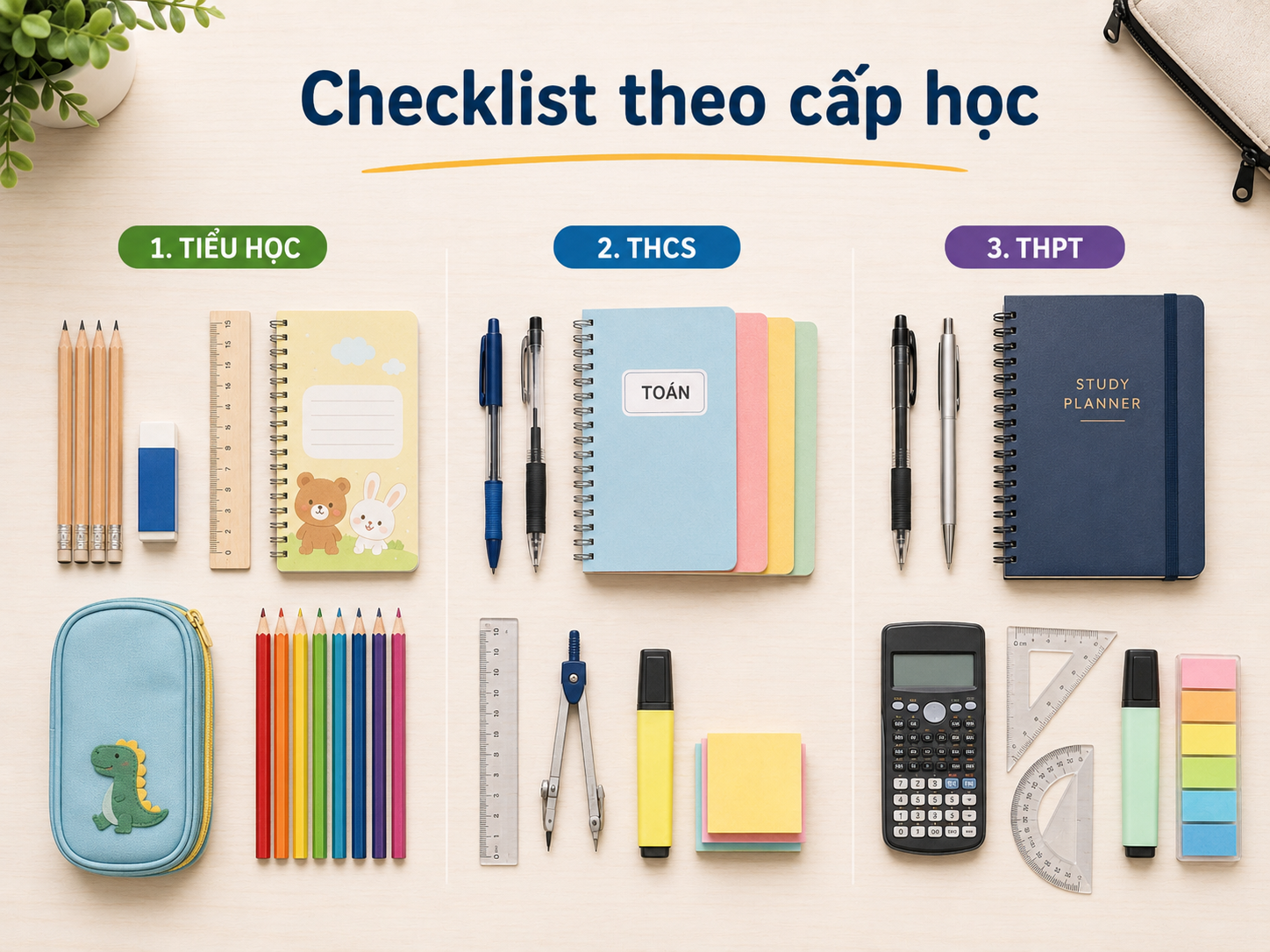 Checklist văn phòng phẩm cho học sinh theo từng cấp học