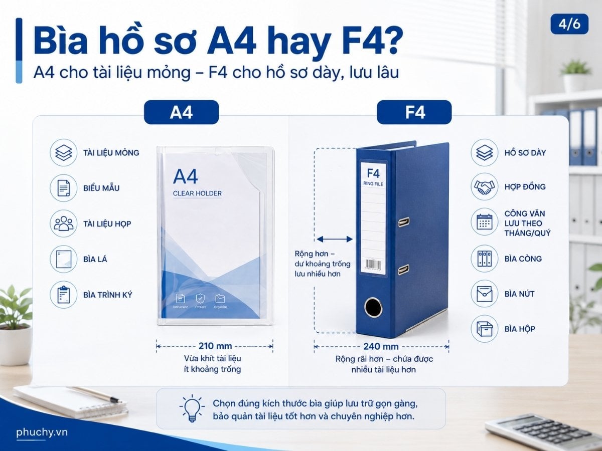 So sánh bìa hồ sơ A4 và F4 cho phòng hành chính