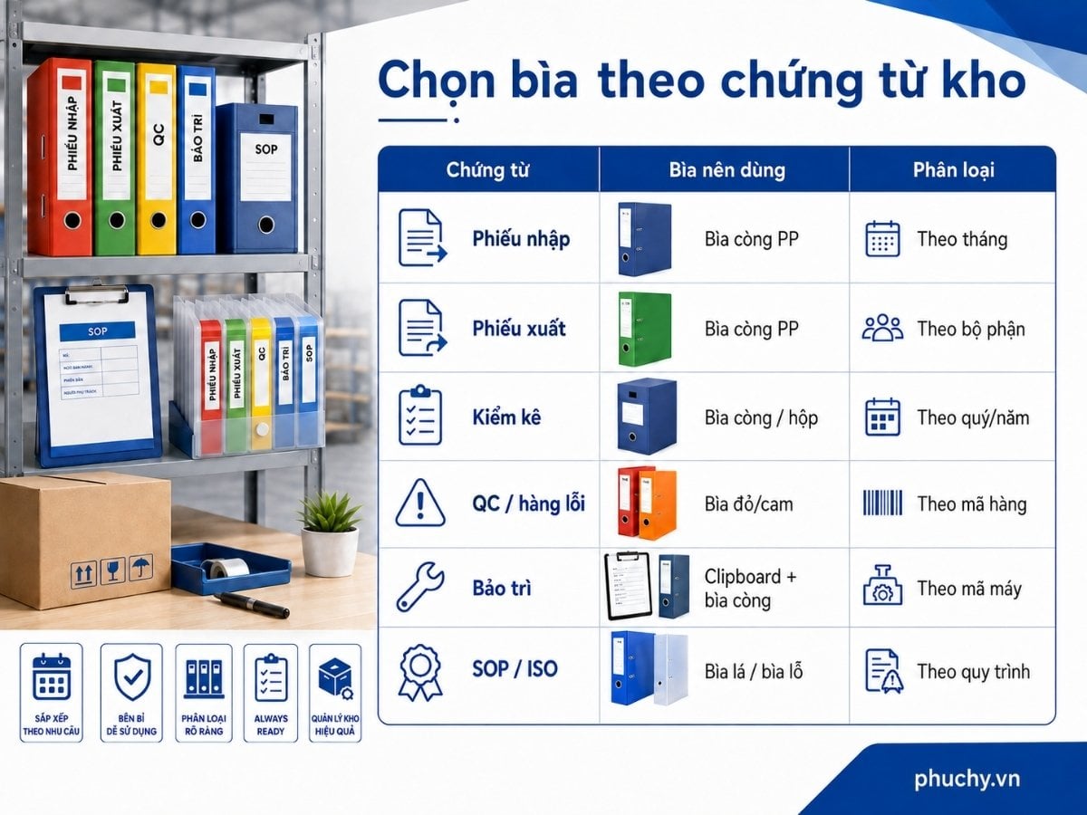 Cách chọn bìa hồ sơ theo chứng từ kho xưởng