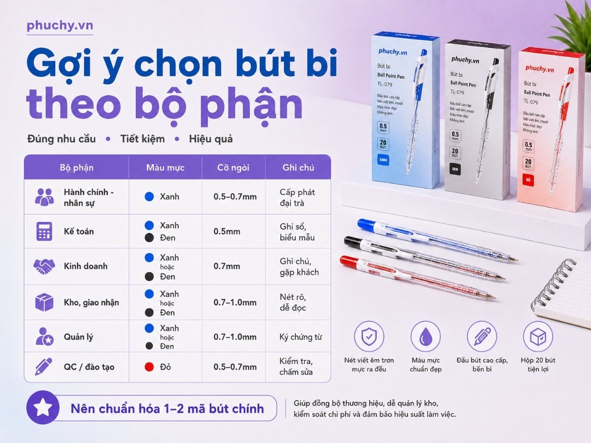 Chọn bút bi theo hộp cho từng bộ phận trong công ty