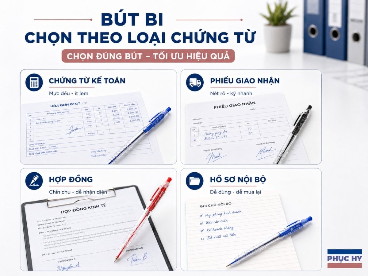 Chọn bút bi theo từng loại giấy tờ cần ký