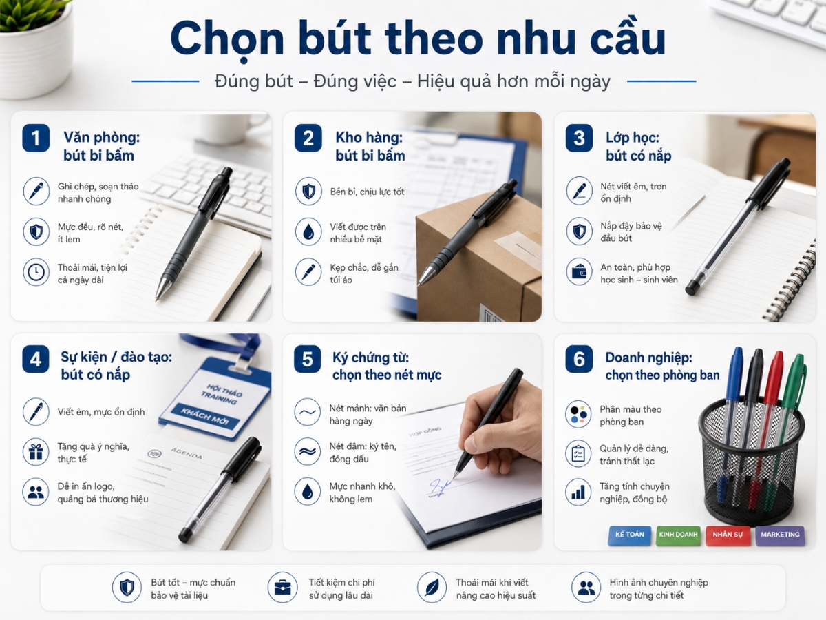 Chọn bút bi bấm hay bút bi có nắp theo nhu cầu sử dụng