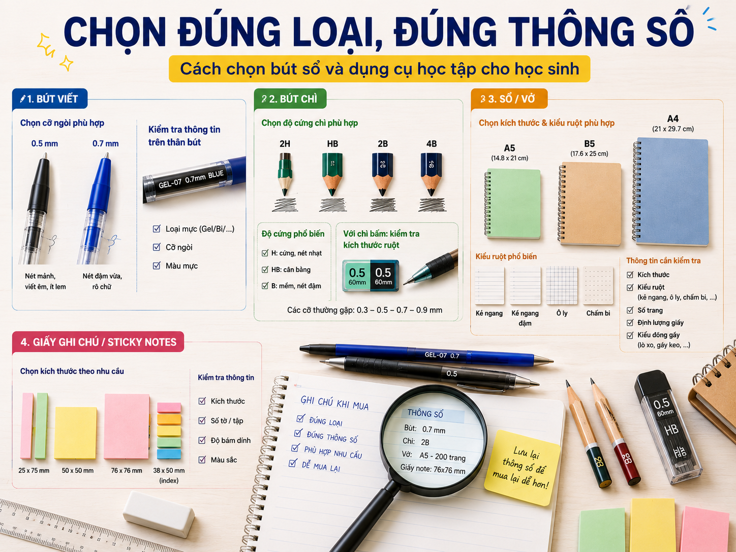 Cách chọn bút, sổ và dụng cụ học tập cho học sinh