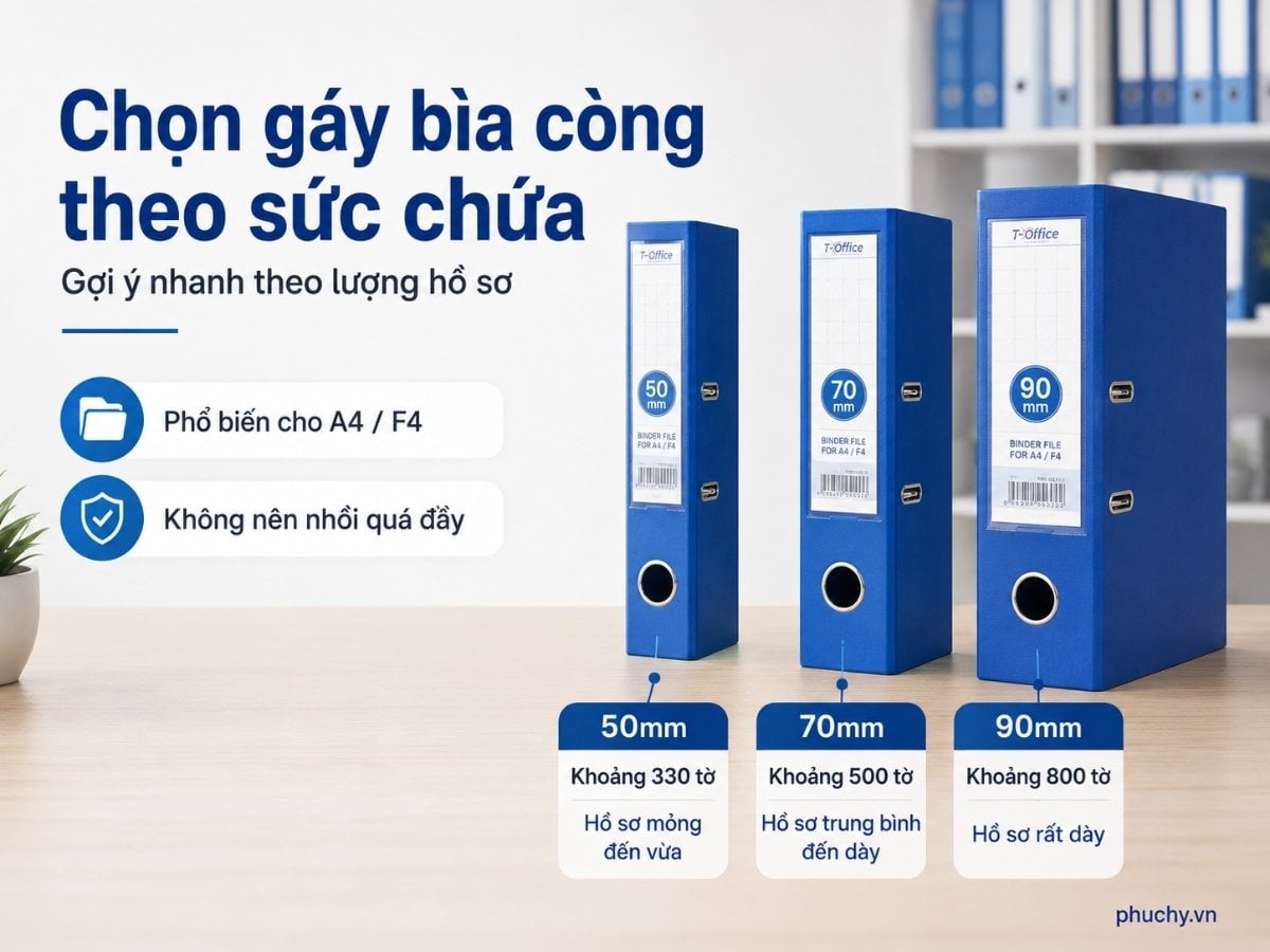 Chọn gáy bìa còng theo sức chứa hồ sơ 50mm 70mm 90mm