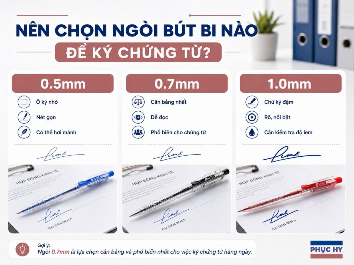 Cỡ ngòi bút bi ký chứng từ 0.5mm 0.7mm 1.0mm