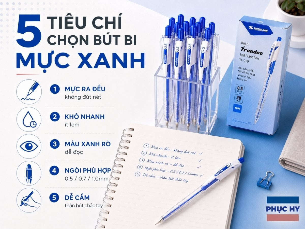 Cỡ ngòi bút bi mực xanh 0.5mm 0.7mm 1.0mm