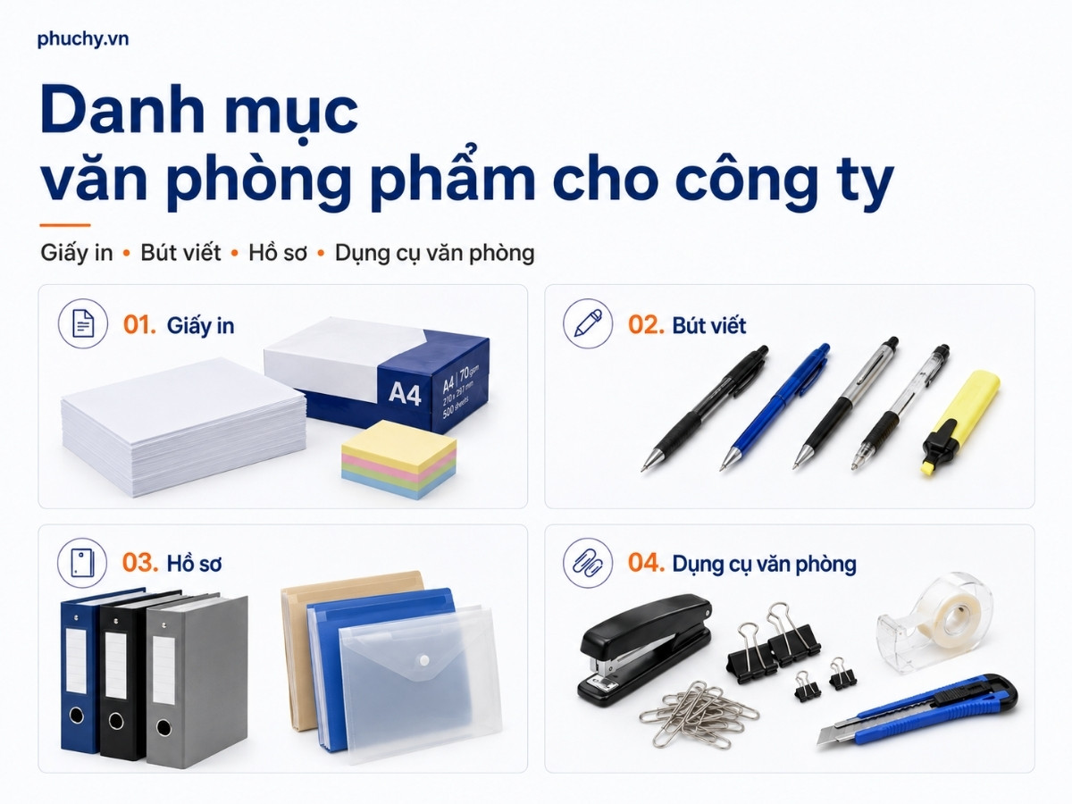 Các nhóm văn phòng phẩm sử dụng tại khu vực Vĩnh Hội