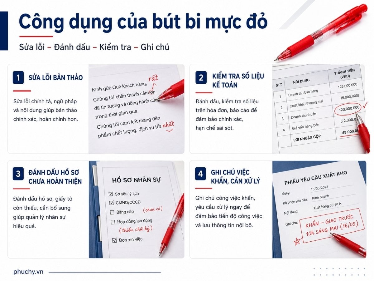 Công dụng của bút bi mực đỏ trong văn phòng