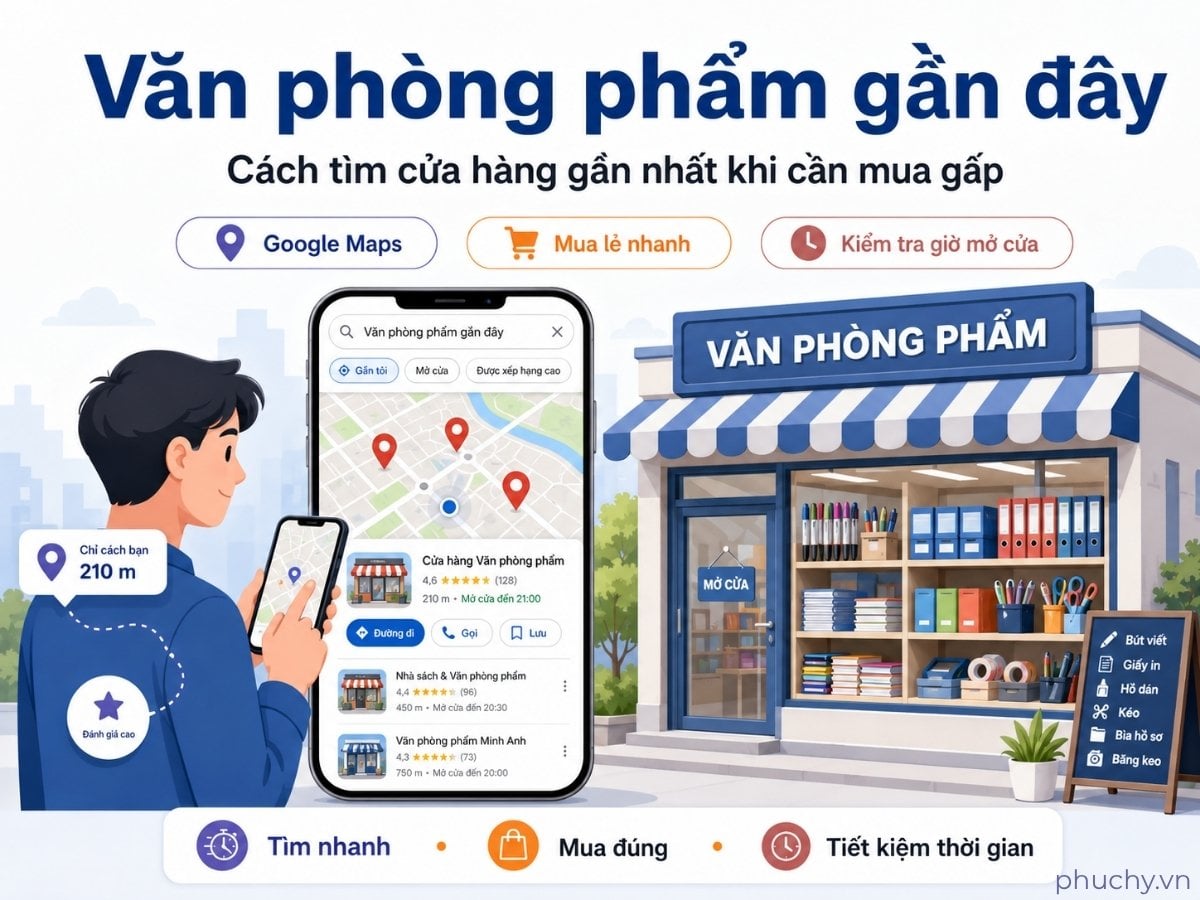 Cách tìm cửa hàng văn phòng phẩm gần đây bằng Google Maps khi cần mua gấp