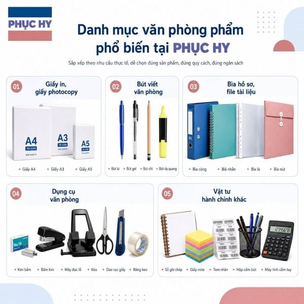 Danh mục văn phòng phẩm phổ biến tại Phục Hy