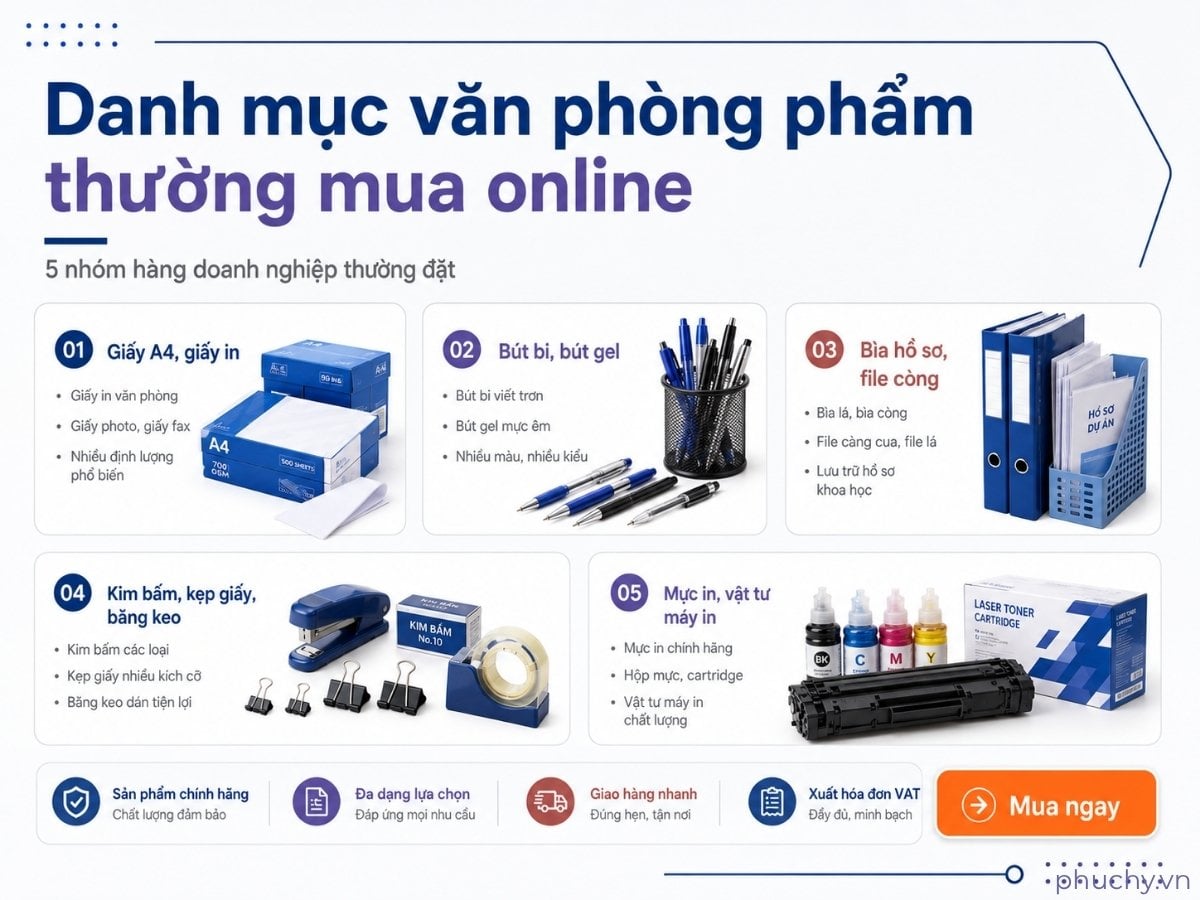 Danh mục văn phòng phẩm thường mua online tại TPHCM