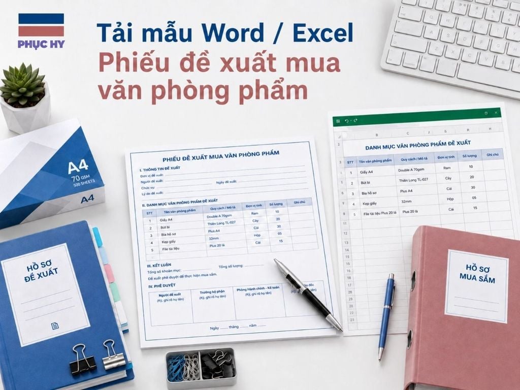 Tải mẫu phiếu đề xuất mua văn phòng phẩm file Word và Excel
